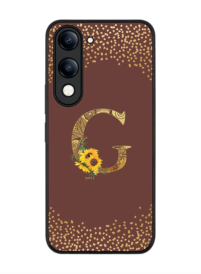 For vivo Y04 / Y29t 5G Case,Slim fit Camera Protection, Shockproof Thin Phone cover  - Custom Floral Monogram - G  (Brown )